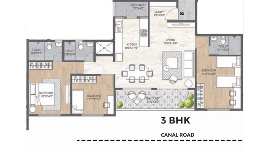 Ranjekar-Dhansampada-FLoor-Plan-3 BHK-1200 Sqft